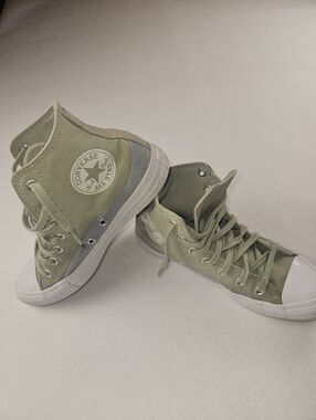 Converse High Top Sneakers in Light Olive Green and White